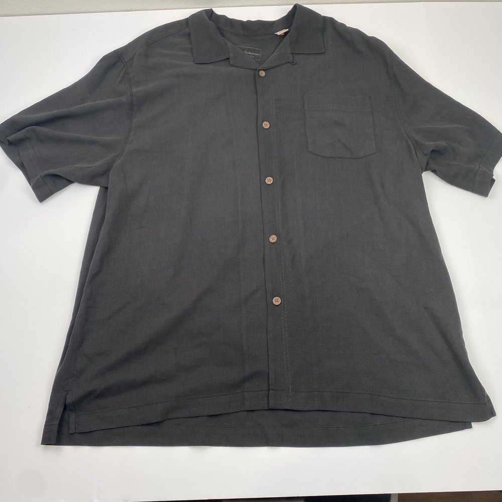 Tommy Bahama IslandZone Shirt Mens XL Black Silk Blend Camp Button Front Casual